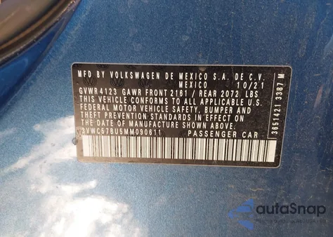 2021 Volkswagen Jetta 1.4T R-Line/1.4T S/1.4T Se z USA, uszkodzony, nr VIN 3VWC57BU5MM090611